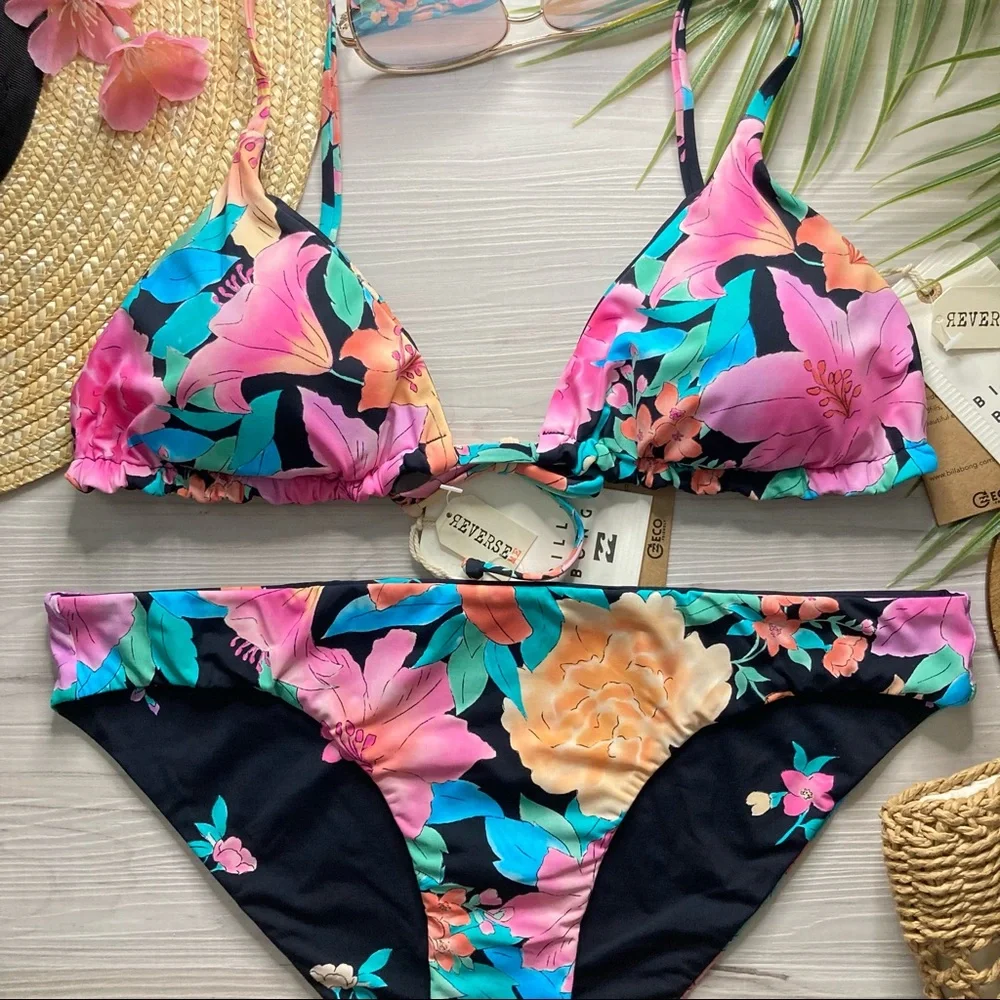 Billabong •• Floral Reversible Sliding Tri | Lowrider Bikini Bottom 👙🏄🏼♀️🍍
